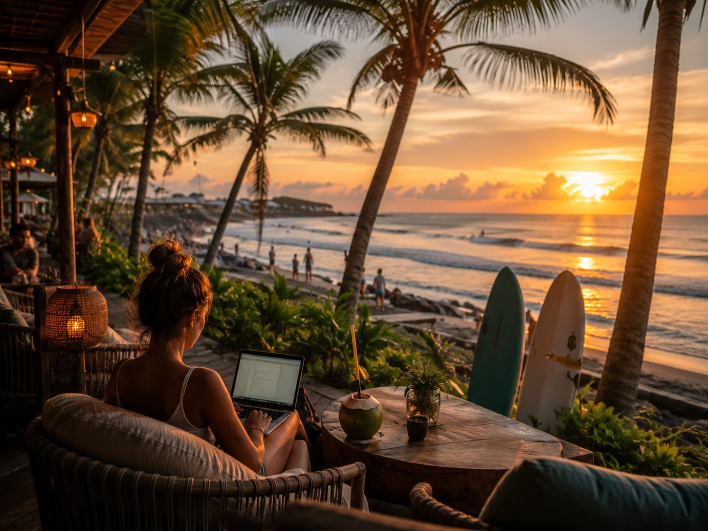 Plage de Canggu au coucher du soleil